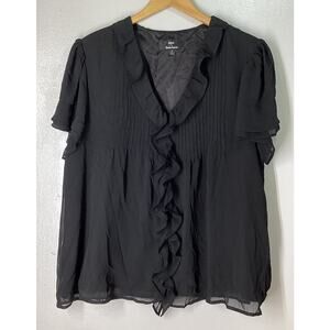 Dennis Basso Women's Top Sz XL Black Short Sleeve Button Up